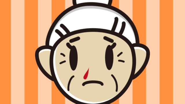 鼻血が出ているおばあさんのイラスト【色、背景あり】PNG