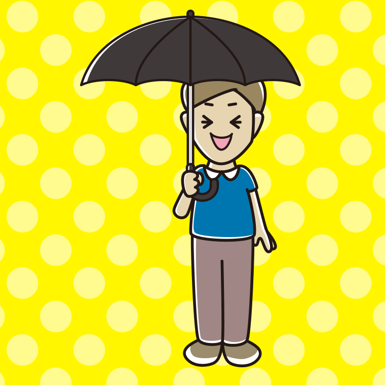 傘をさして笑っている男性のイラスト【色、背景あり】PNG