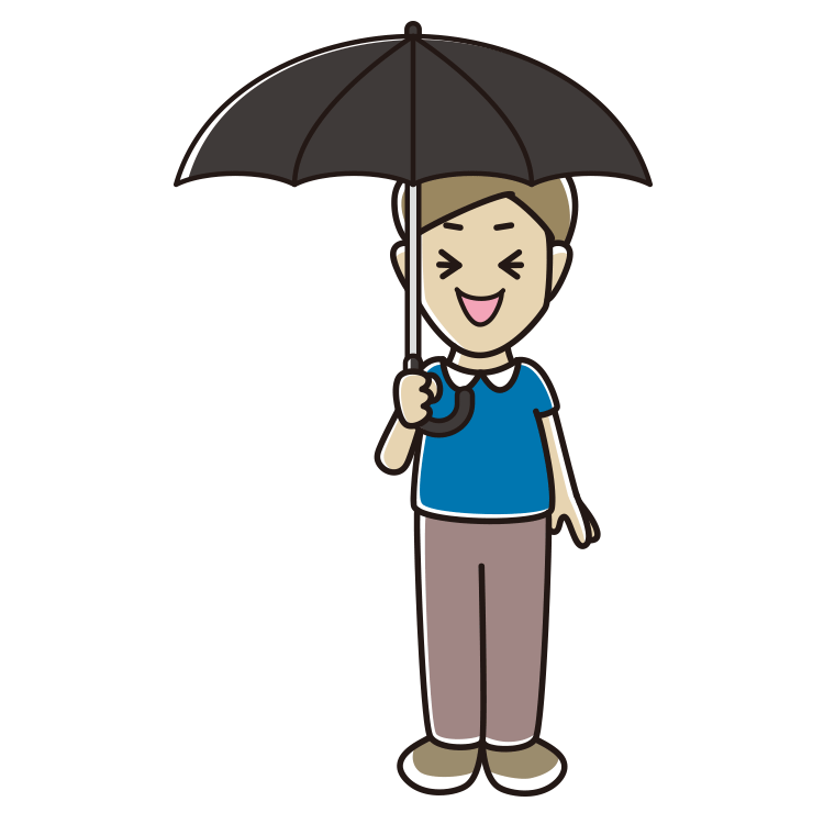 傘をさして笑っている男性のイラスト【色あり、背景なし】透過PNG