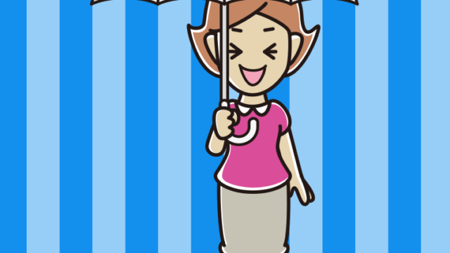 傘をさして笑っている女性のイラスト【色、背景あり】PNG