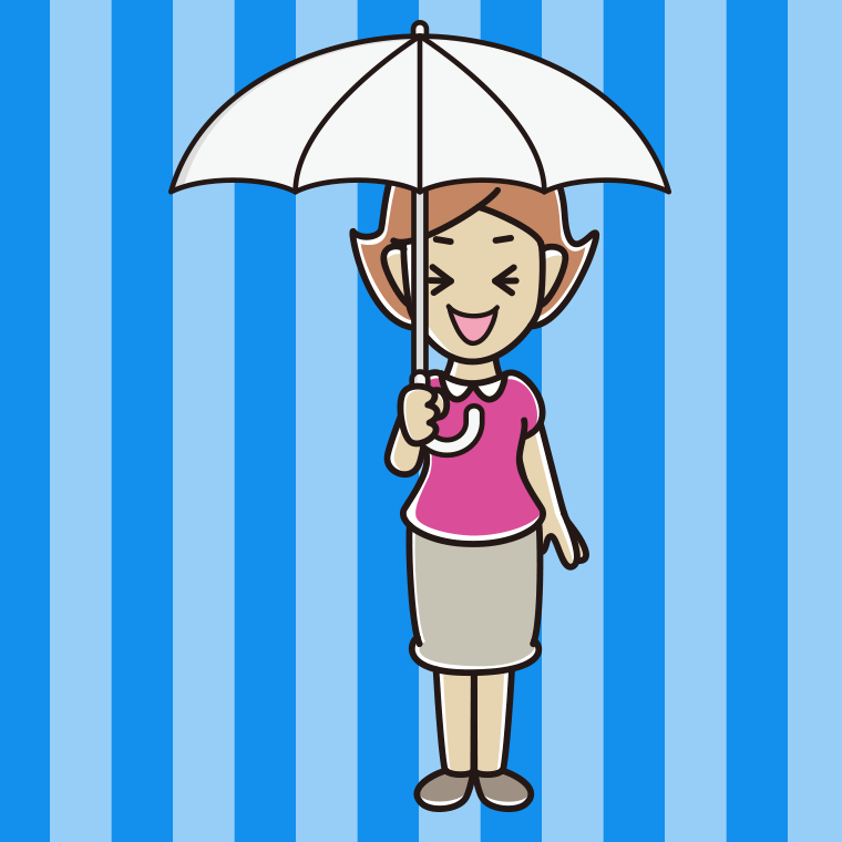 傘をさして笑っている女性のイラスト【色、背景あり】PNG