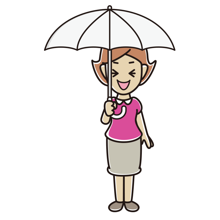 傘をさして笑っている女性のイラスト【色あり、背景なし】透過PNG