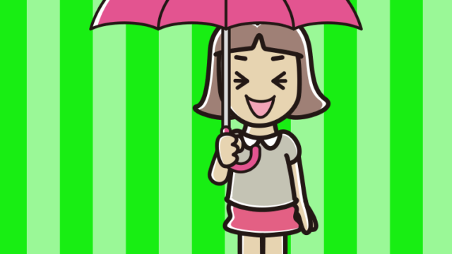 傘をさして笑っている小学生女子のイラスト【色、背景あり】PNG