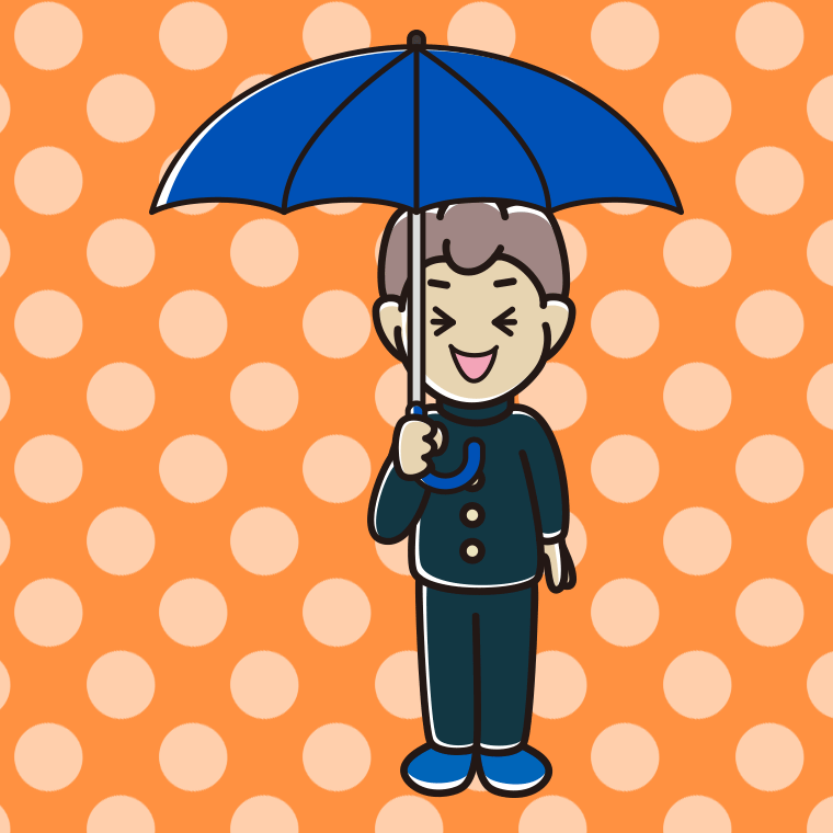 傘をさして笑っている男子中学生のイラスト【色、背景あり】PNG