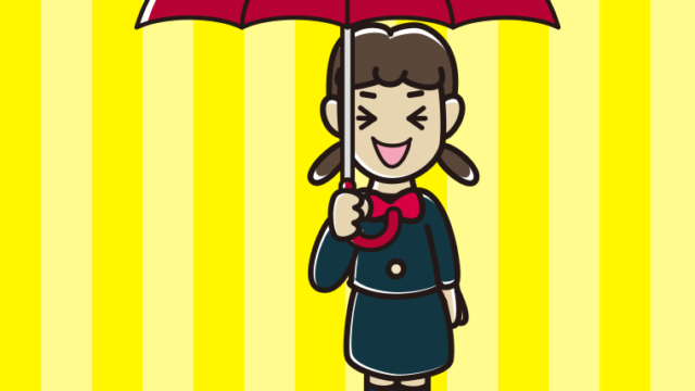 傘をさして笑っている女子中学生のイラスト【色、背景あり】PNG