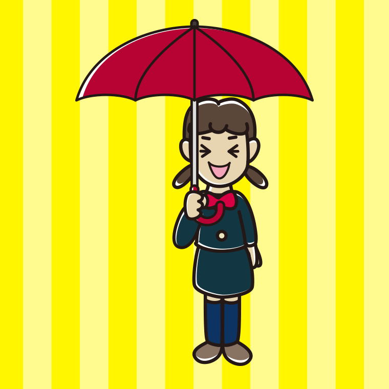 傘をさして笑っている女子中学生のイラスト【色、背景あり】PNG