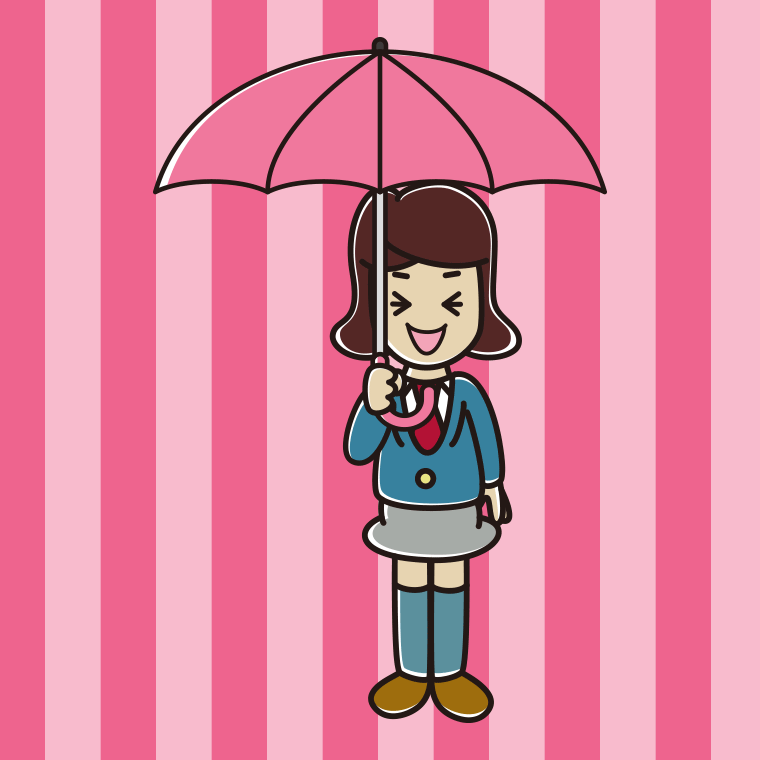 傘をさして笑っている女子高校生のイラスト【色、背景あり】PNG