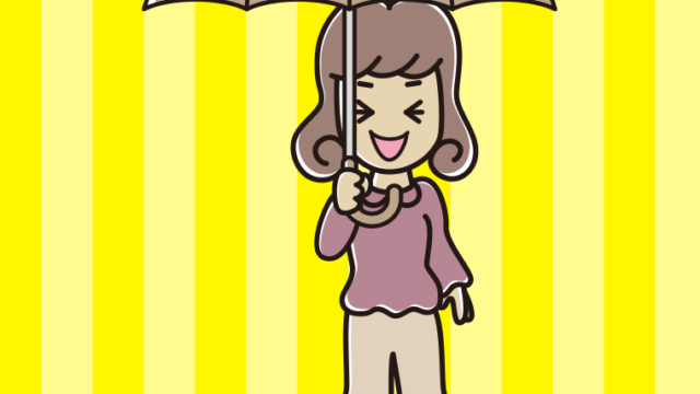 傘をさして笑っている女子大学生のイラスト【色、背景あり】PNG