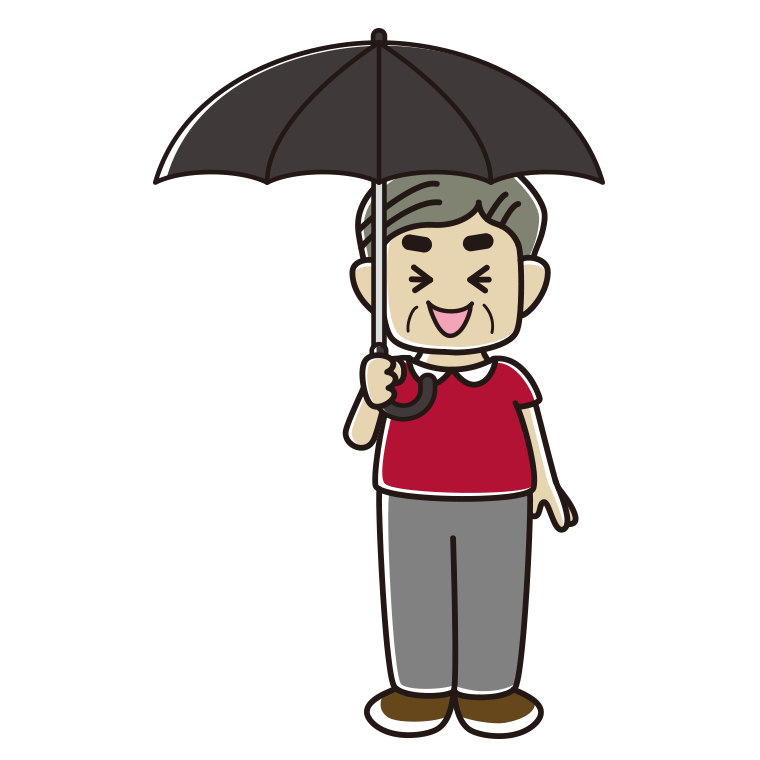 傘をさして笑っているおじさんのイラスト【色あり、背景なし】透過PNG