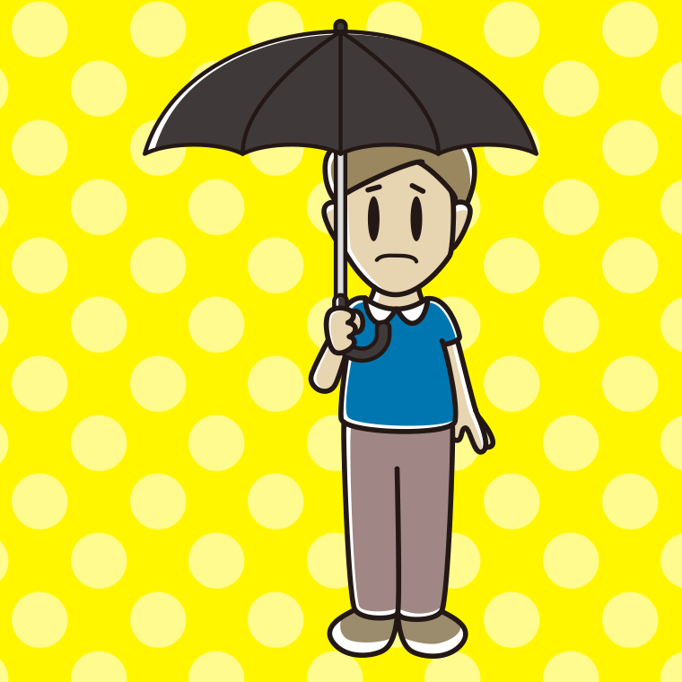 傘をさして困っている男性のイラスト【色、背景あり】PNG