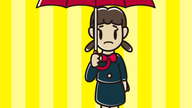 傘をさして困っている女子中学生のイラスト【色、背景あり】PNG