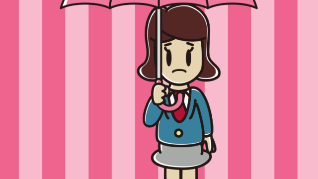 傘をさして困っている女子高校生のイラスト【色、背景あり】PNG