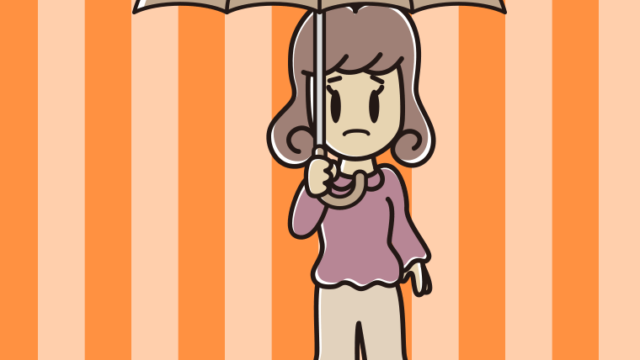 傘をさして困っている女子大学生のイラスト【色、背景あり】PNG