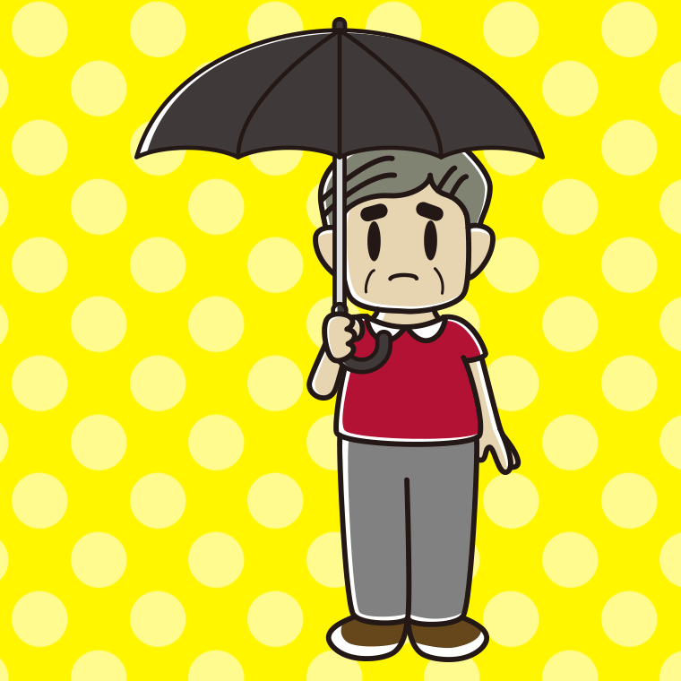 傘をさして困っているおじさんのイラスト【色、背景あり】PNG