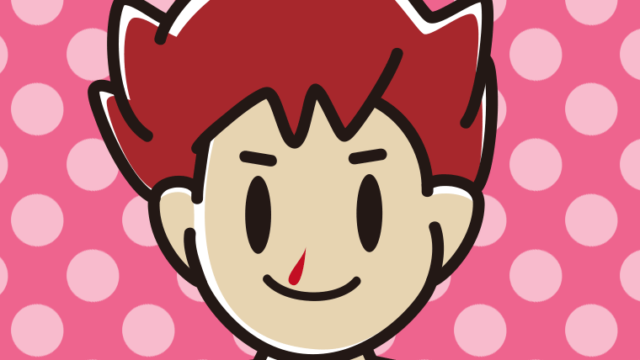 鼻血に気付かず笑顔の男子大学生のイラスト【色、背景あり】PNG