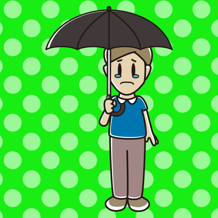 傘をさして泣いている男性のイラスト【色、背景あり】PNG