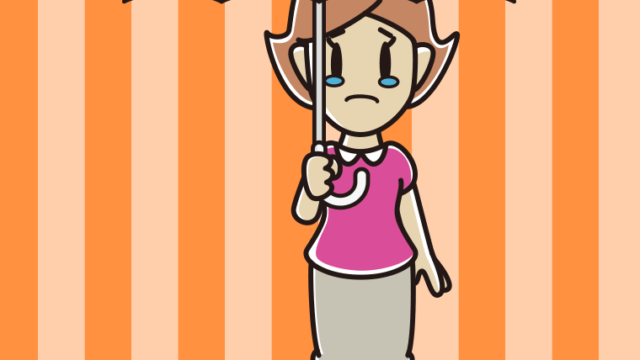 傘をさして泣いている女性のイラスト【色、背景あり】PNG