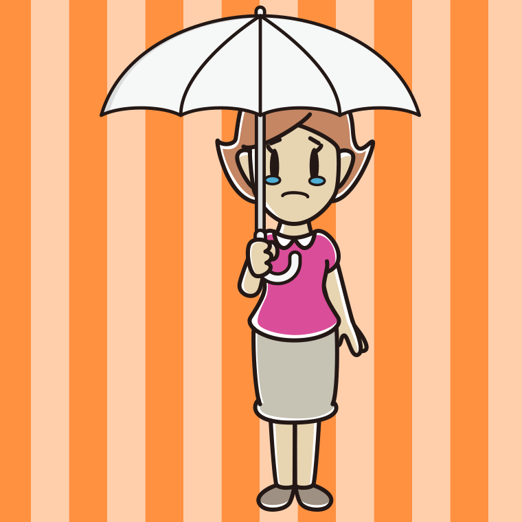 傘をさして泣いている女性のイラスト【色、背景あり】PNG