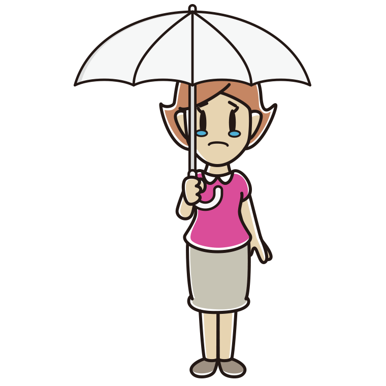 傘をさして泣いている女性のイラスト【色あり、背景なし】透過PNG