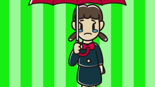 傘をさして泣いている女子中学生のイラスト【色、背景あり】PNG