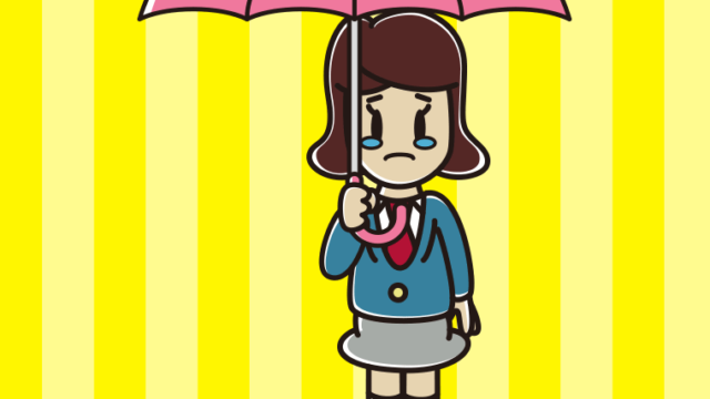傘をさして泣いている女子高校生のイラスト【色、背景あり】PNG