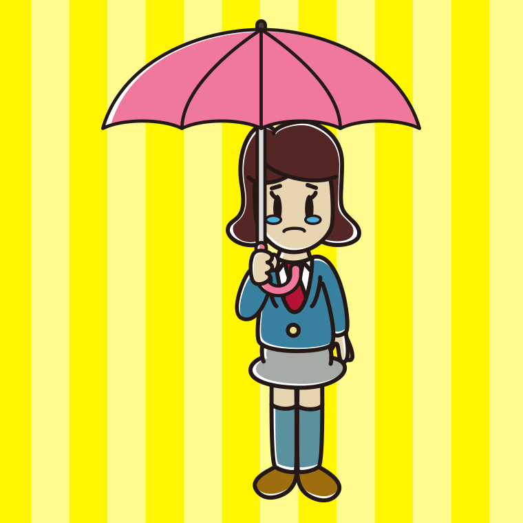 傘をさして泣いている女子高校生のイラスト【色、背景あり】PNG
