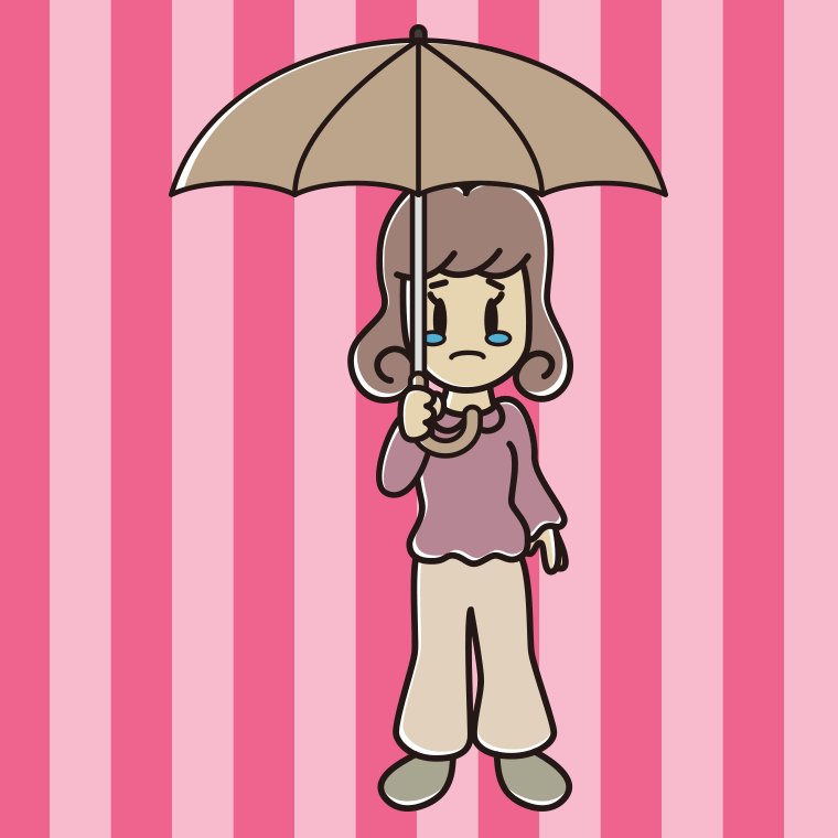 傘をさして泣いている女子大学生のイラスト【色、背景あり】PNG