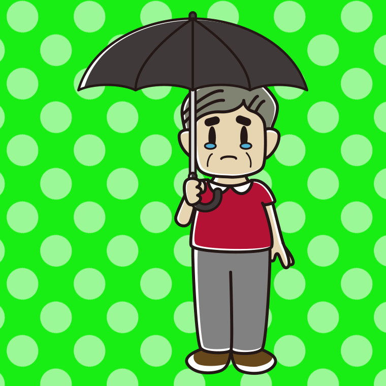 傘をさして泣いているおじさんのイラスト【色、背景あり】PNG