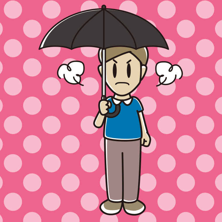 傘をさして怒っている男性のイラスト【色、背景あり】PNG
