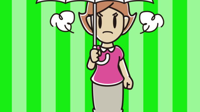 傘をさして怒っている女性のイラスト【色、背景あり】PNG