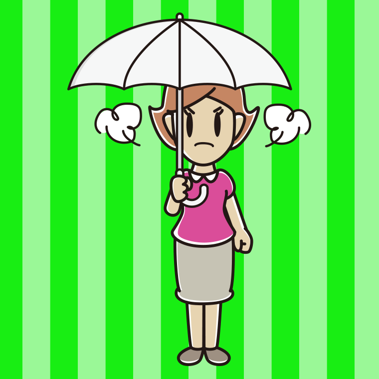 傘をさして怒っている女性のイラスト【色、背景あり】PNG