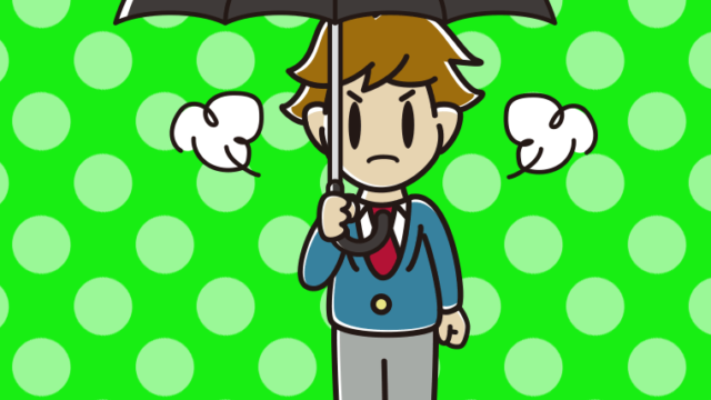 傘をさして怒っている男子高校生のイラスト【色、背景あり】PNG