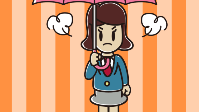 傘をさして怒っている女子高校生のイラスト【色、背景あり】PNG