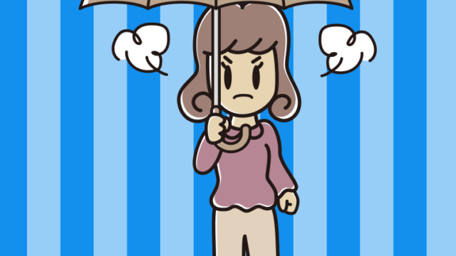 傘をさして怒っている女子大学生のイラスト【色、背景あり】PNG