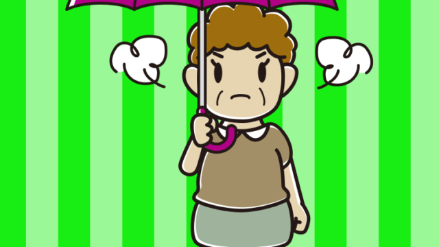傘をさして怒っているおばさんのイラスト【色、背景あり】PNG