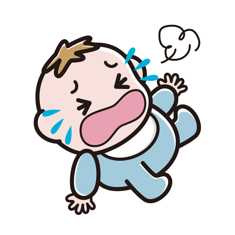 泣きわめく男の子の赤ちゃんのイラスト【色あり、背景なし】透過PNG