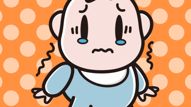 泣き出しそうな男の子の赤ちゃんのイラスト【色、背景あり】PNG