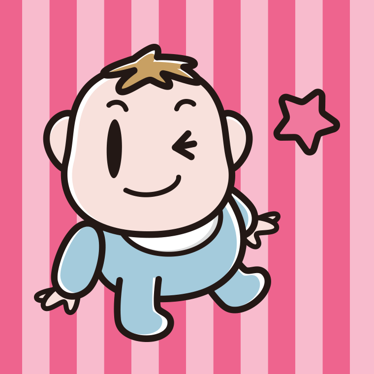 ウインクする男の子の赤ちゃんのイラスト【色、背景あり】PNG