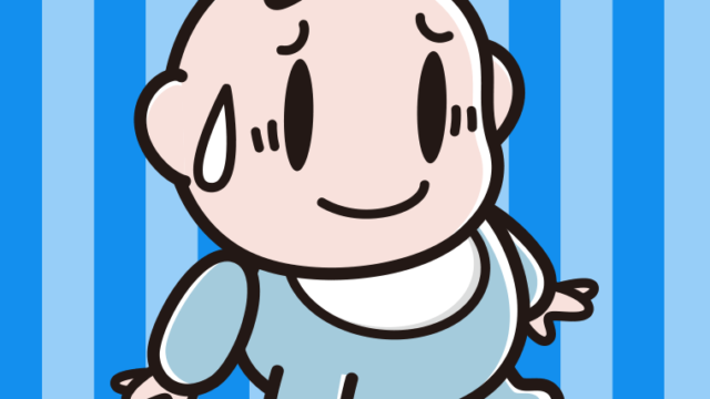 苦笑いする男の子の赤ちゃんのイラスト【色、背景あり】PNG