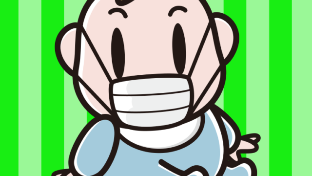 マスクをする男の子の赤ちゃんのイラスト【色、背景あり】PNG