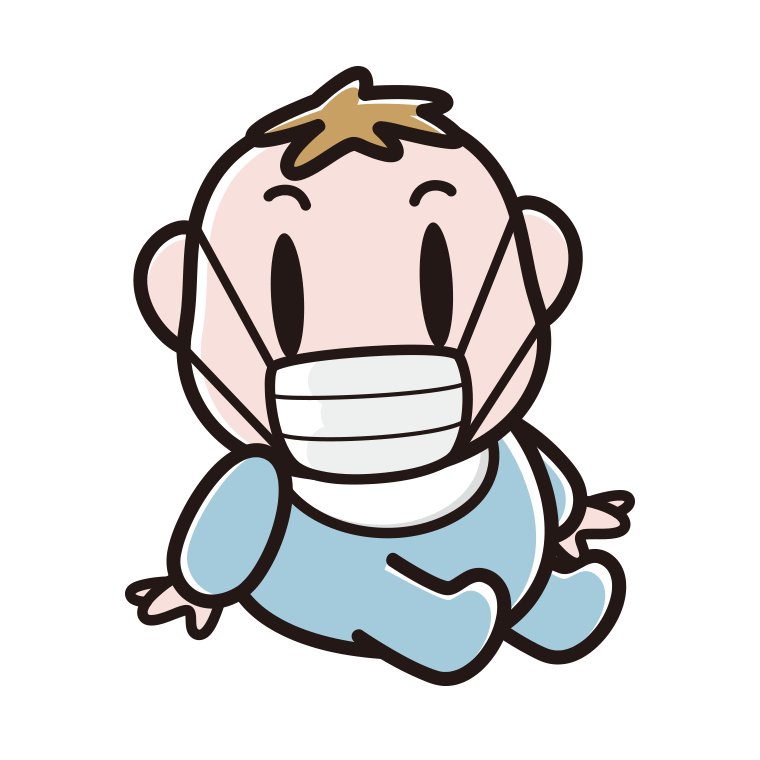 マスクをする男の子の赤ちゃんのイラスト【色あり、背景なし】透過PNG