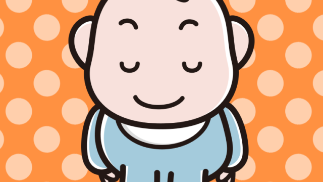 お辞儀する男の子の赤ちゃんのイラスト【色、背景あり】PNG