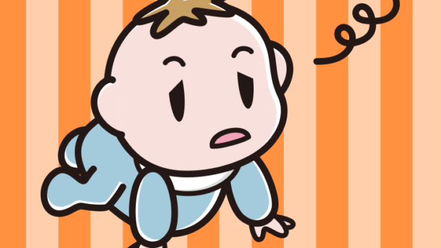 ぼーっとする男の子の赤ちゃんのイラスト【色、背景あり】PNG