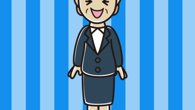 笑う年配女性会社員のイラスト【色、背景あり】PNG