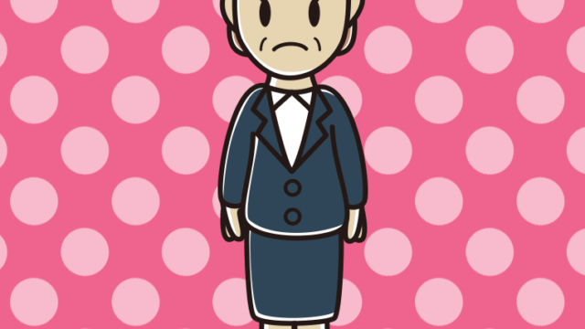 困る年配女性会社員のイラスト【色、背景あり】PNG