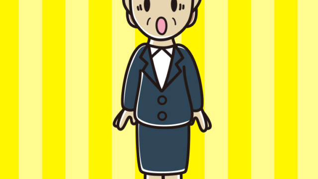 驚く年配女性会社員のイラスト【色、背景あり】PNG