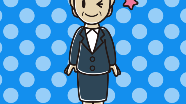 ウインクする年配女性会社員のイラスト【色、背景あり】PNG