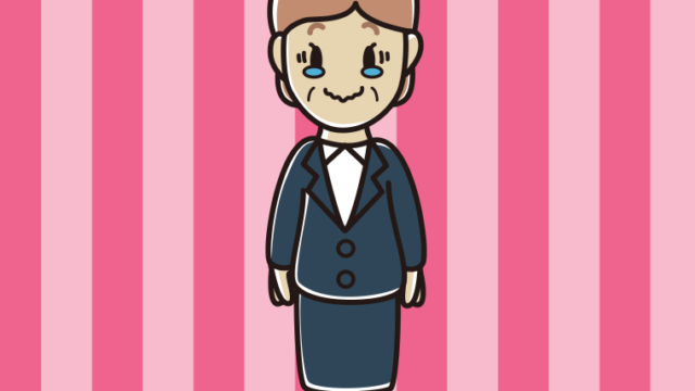 ジーンとする年配女性会社員のイラスト【色、背景あり】PNG