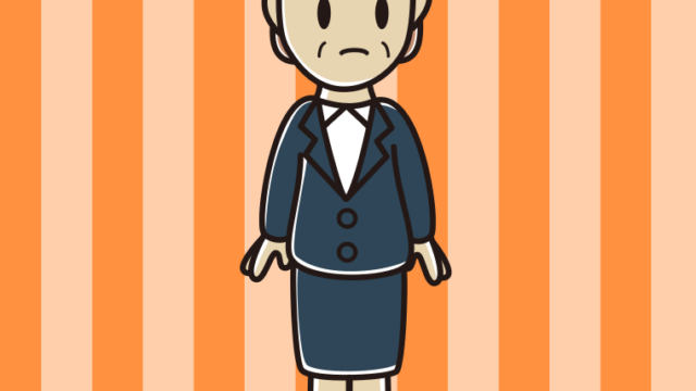 何かに気付く年配女性会社員のイラスト【色、背景あり】PNG