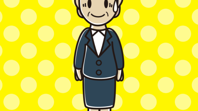 苦笑いする年配女性会社員のイラスト【色、背景あり】PNG